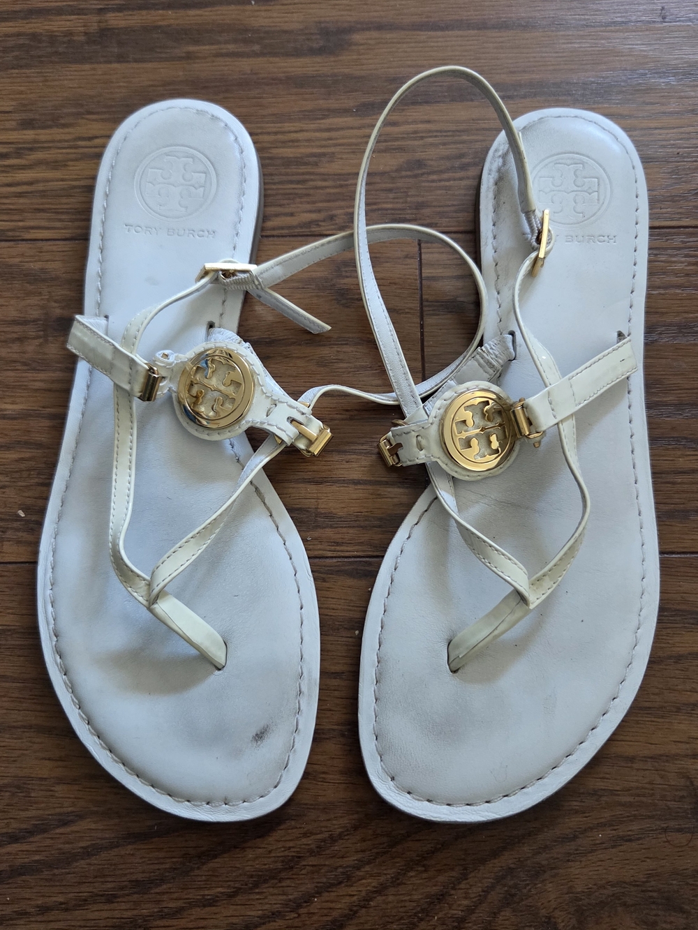 Tory Burch Cream/Gold Logo Thong Sandals